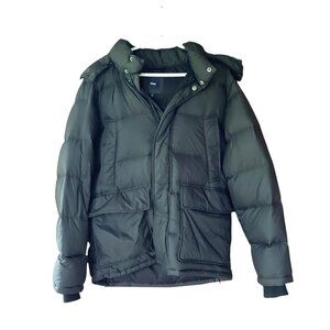 Gap Black Puffer Jacket Men Medium Faux Fur Trim Hood Medium Down Filled